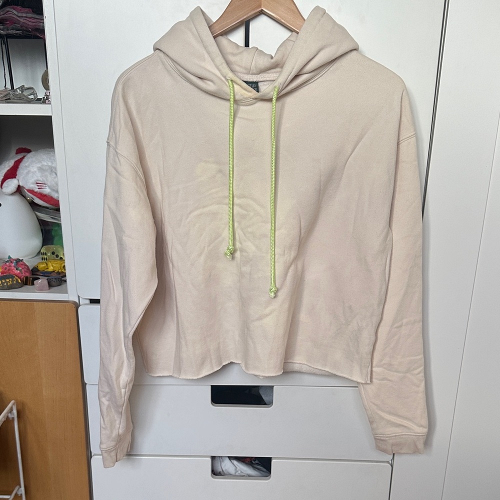 Wild Fable Cream Cropped Hoodie with Neon Drawstrings